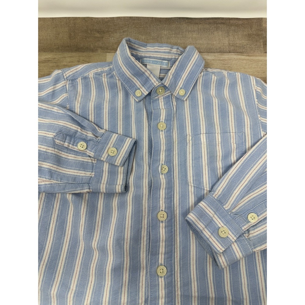 Janie and‎ Jack Blue and White Long Sleeve Button Down Shirt Size 4T
